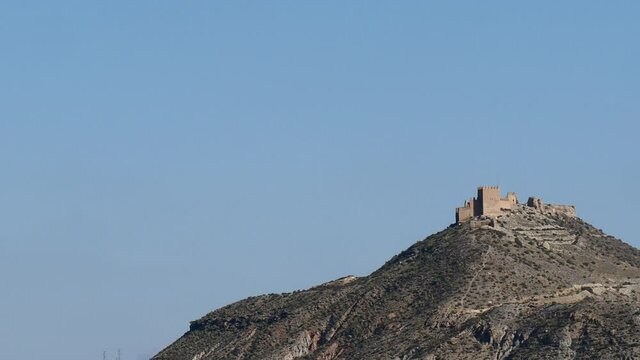 Nazari castle Arabic Fortress on top of hill, Tabernas desert, Almeria province, Andalusia, Spain.