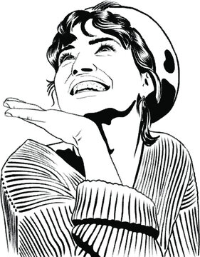 Joyful girl in biret. Vector
