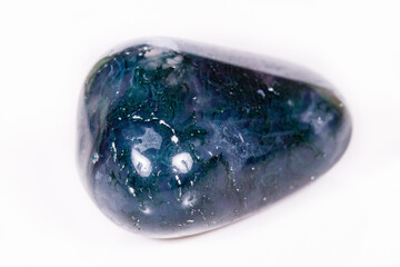 Macro mineral stone Agate mossy (India) on a white background