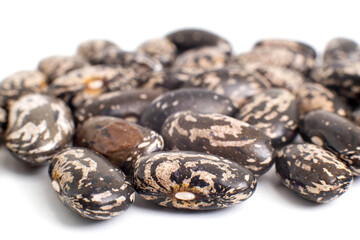 Black beans on a white background, isolate, close-up