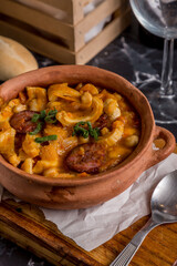 homemade stew with red chorizo ready to eat