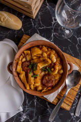homemade stew with red chorizo ready to eat
