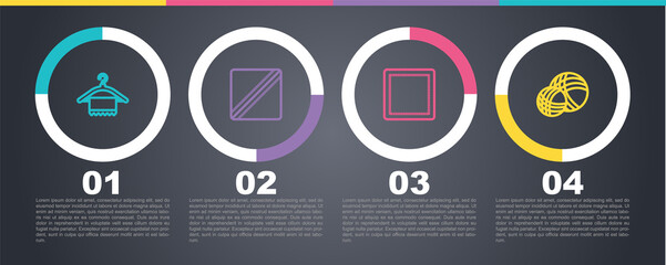 Set line Hanger wardrobe, Sewing Pattern, and Yarn ball. Business infographic template. Vector