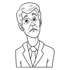bored businessman. monochrome, outline, comic, avatar, isolated.