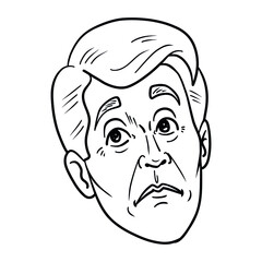 monochrome bored man head. comic, avatar, isolated, outline.