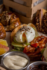 full breakfast with coffee, toast, croissants ready to eat