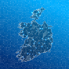 Network map of Ireland. Country digital connections map. Technology, internet, network, telecommunication concept. Vector illustration.
