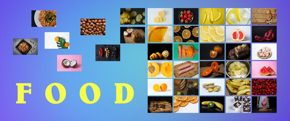 Cooking concept. Many different images of food. Food and ingredients