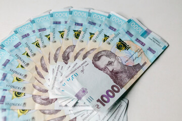 Ukrainian money. thousand hryvnia banknotes. Physical evidence of corruption in government and business in the country