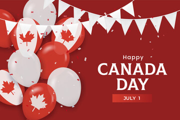 Happy canada national day greeting card. 1st of July canada independence day celebration with balloon. Vector stock