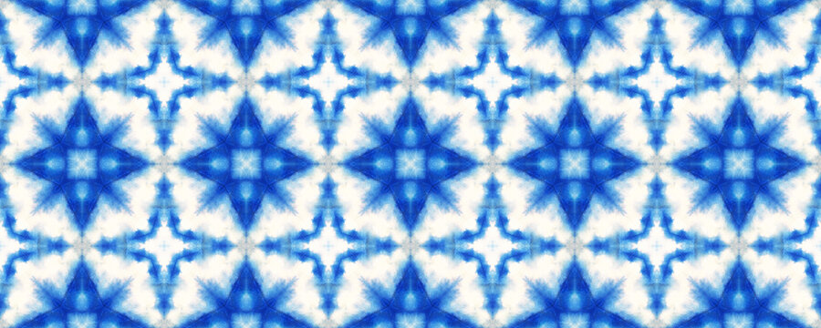 Blue Japanese Tie-Dye Watercolor Seamless Pattern. Natural Geometric Female Winter Pattern. Textured Paint Brush Asiatic Teal. Watercolor Brush Paint. Geometric Hand Painted Textile Texture.