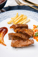 Beef Steak - BBQ Strip Steak or Grilled Beef Strip Loin Steak Australia Grade A with French fries