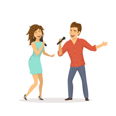cute funny couple emotionally singing songs isolated cartoon vector illustration