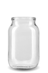 Transparent jar with thread on white background isolate