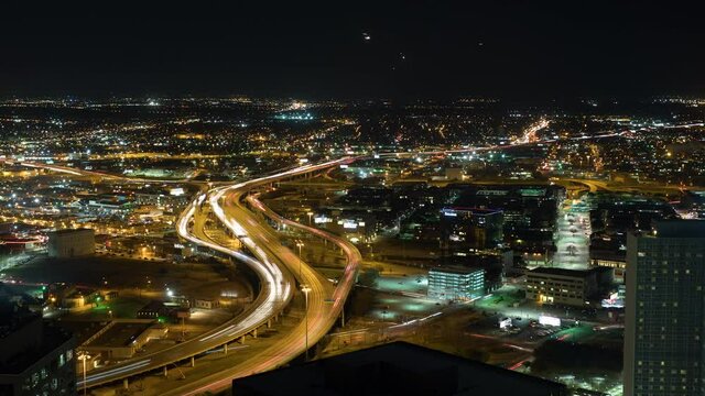 Timelapse of downtown Dallas traffic at night