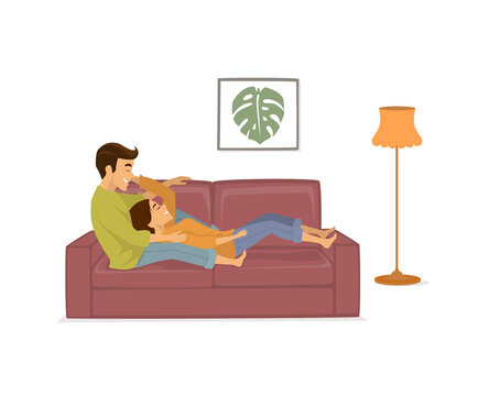 romantic couple in love relaxing on the couch at home isolated vector illustration