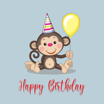 vector illustration happy birthday cute baby shower greeting card graphic design card fun balloons happiness child art party cartoon animal day background toy painting banner monkey festive text