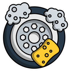 Tyres and disinfectant wheel washes Concept Vector Color Icon Design, covid car cleaning service Symbol on white background, Vehicle disinfection Sign,