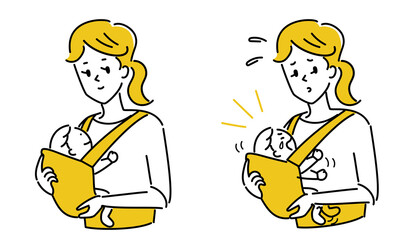 抱っこ紐であかちゃんを抱っこするお母さんのイラスト素材セット