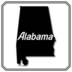 American state of Alabama. Minimalistic black map with state name