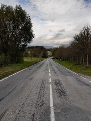 Vista parcial de la carretera que une Lanzós con Vilalba, Galicia