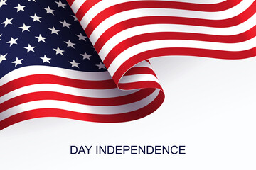White illustration with silhouette of the flag of America, Independence Day, design element