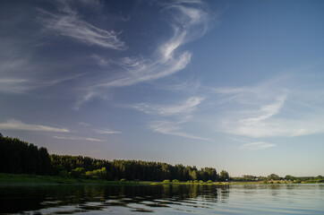 Panoramic view of Nabes lake in sunny summer day, Latvia.