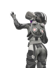 astronaut girl on vr close up in rear view