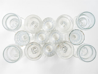 Background with crystal glasses seen from above 