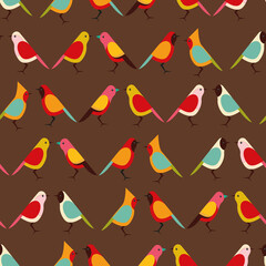 Lovely warm retro color birds seamless repeat pattern print background
