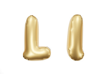 English alphabet made of golden inflatable character. Party decoration, anniversary, celebration, carnival. 3d rendering
