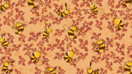 Cute bee wallpaper background pattern for wrapping paper, cover and fashion cartoon vector illustration