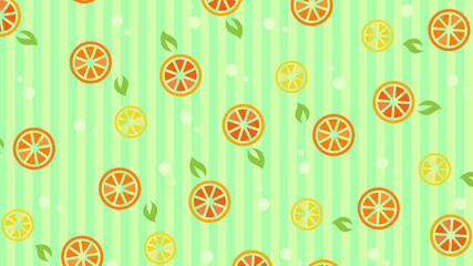 Fresh slice lemon pattern on green background cartoon vector illustration