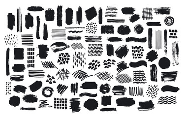 collection of paint brush marker ink stokes textures - obrazy, fototapety, plakaty