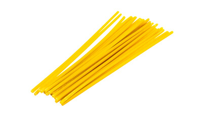 Yellow macaroni lines are placed against a white backdrop. Clipping path.