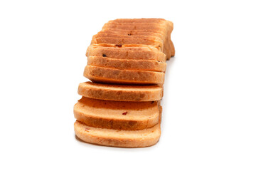 Delicious bread slices isolated on a white background.