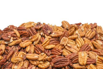 Tasty pecan-nut background. Top view.