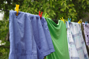 Clothes hanging on a clothes line