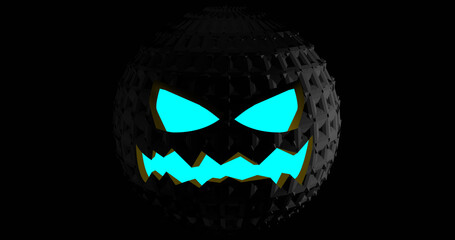 3D illustration Halloween Pumpkins With Steal Texture In A Spooky At Night