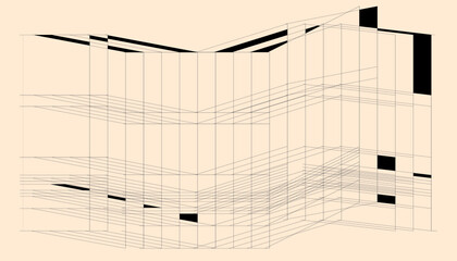 Geometry creative minimalist contemporary art illustrations for wall decoration, postcard, brochure cover design. Playful composition of basic geometric lines. Perspective architectonical. Complex.