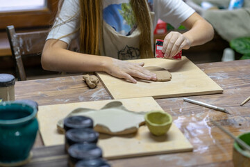 Fototapeta na wymiar working with clay in a pottery workshop