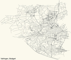 Fototapeta na wymiar Black simple detailed street roads map on vintage beige background of the quarter Stadtbezirk Vaihingen district of Stuttgart, Germany