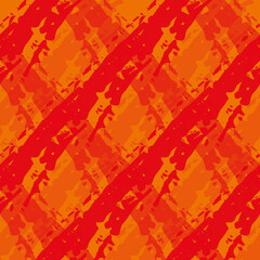 Vector diamond flame effect seamless pattern background. Painterly brush stroke effect criss cross backdrop. Red orange diagonal woven style geometric grid design. Duotone texture for hot summer.