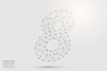 Abstract number eight, figure 8, consisting of triangles, circles, spots of decay, stars. Vector eps 10.