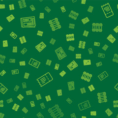 Set line News, Train ticket and Railway, railroad track on seamless pattern. Vector