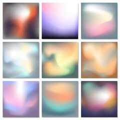 collection of blurred soft pastel different natures color palette smooth wavy gradient  flow textures backgrounds set