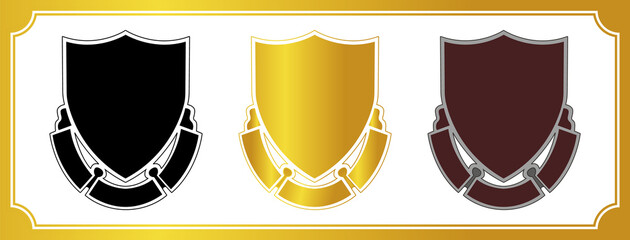Shield and space for text underneath. Icons of different colors for emblems or logos