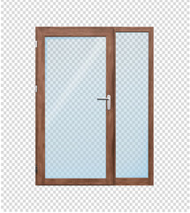Wooden double door with glass. vector illustration