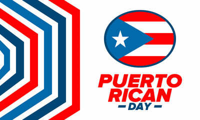 Puerto Rican Day. National happy holiday. Festival and parade in honor of independence and freedom. Puerto Rico flag. Latin american country. Patriotic elements. Vector poster illustration