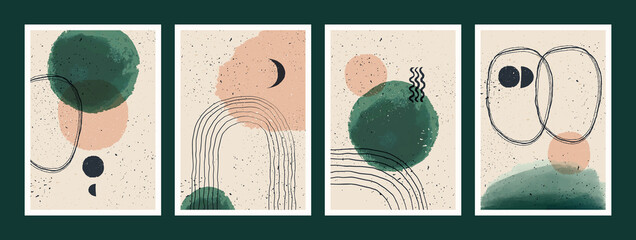 Abstract art minimalist posters set. Scandinavian abstract geometric composition for wall decoration. Vector hand-painted illustration © ✦ Bizarre Factory ✦